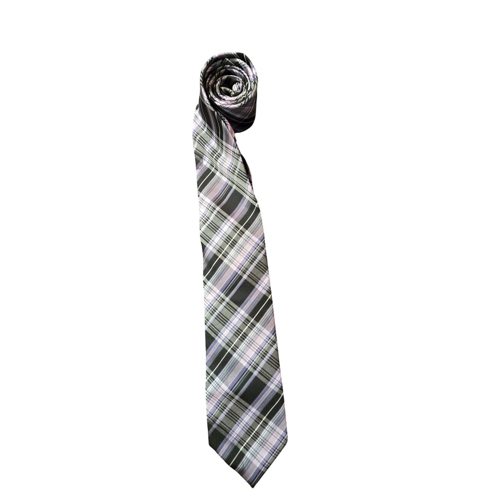 Alexander Julian‎ Colours Mens Plaid Necktie Black Purple Grey White Woven Tie